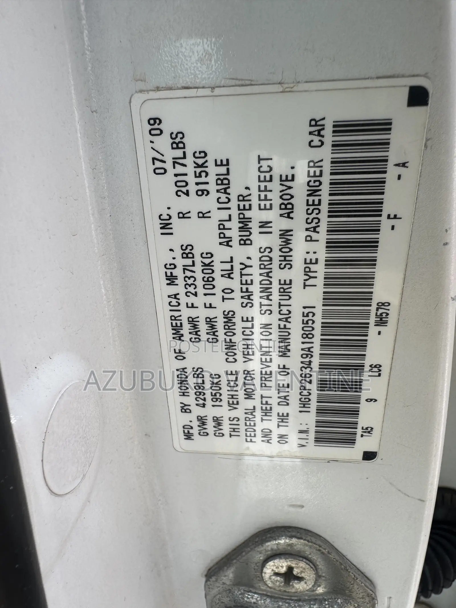 Honda Accord Sedan LX Automatic 2010 White