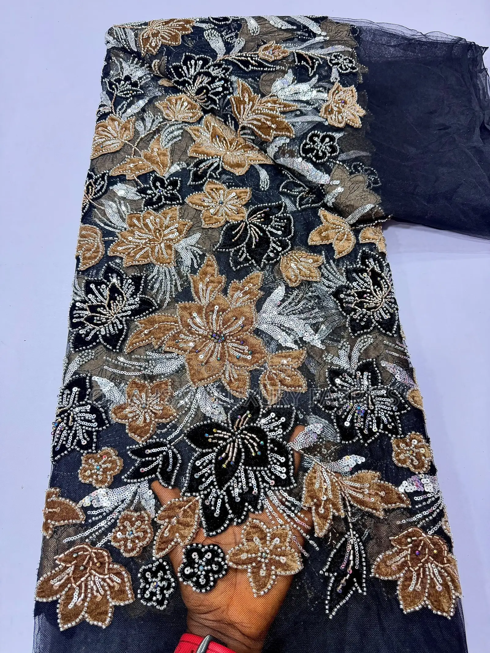 Fully Handbeaded Velvet Lace