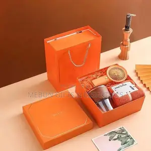 3-in-1 Gift Box Set - Hand Fan, Soft Towel & Glass Cup With Straw