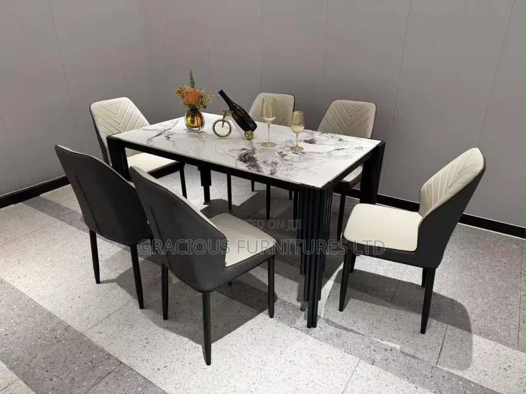 Luxury 6-Seater Modern Marble Dining Table Set With Fluted Base