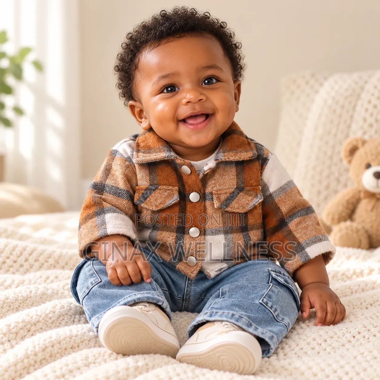 Baby Boys 2-Piece Plaid Shirt and Cargo Jeans Outfit (6–12 Months)