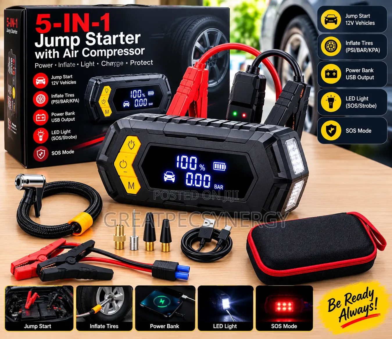 5 in 1 Jump Starter With Tyre/Air Inflator