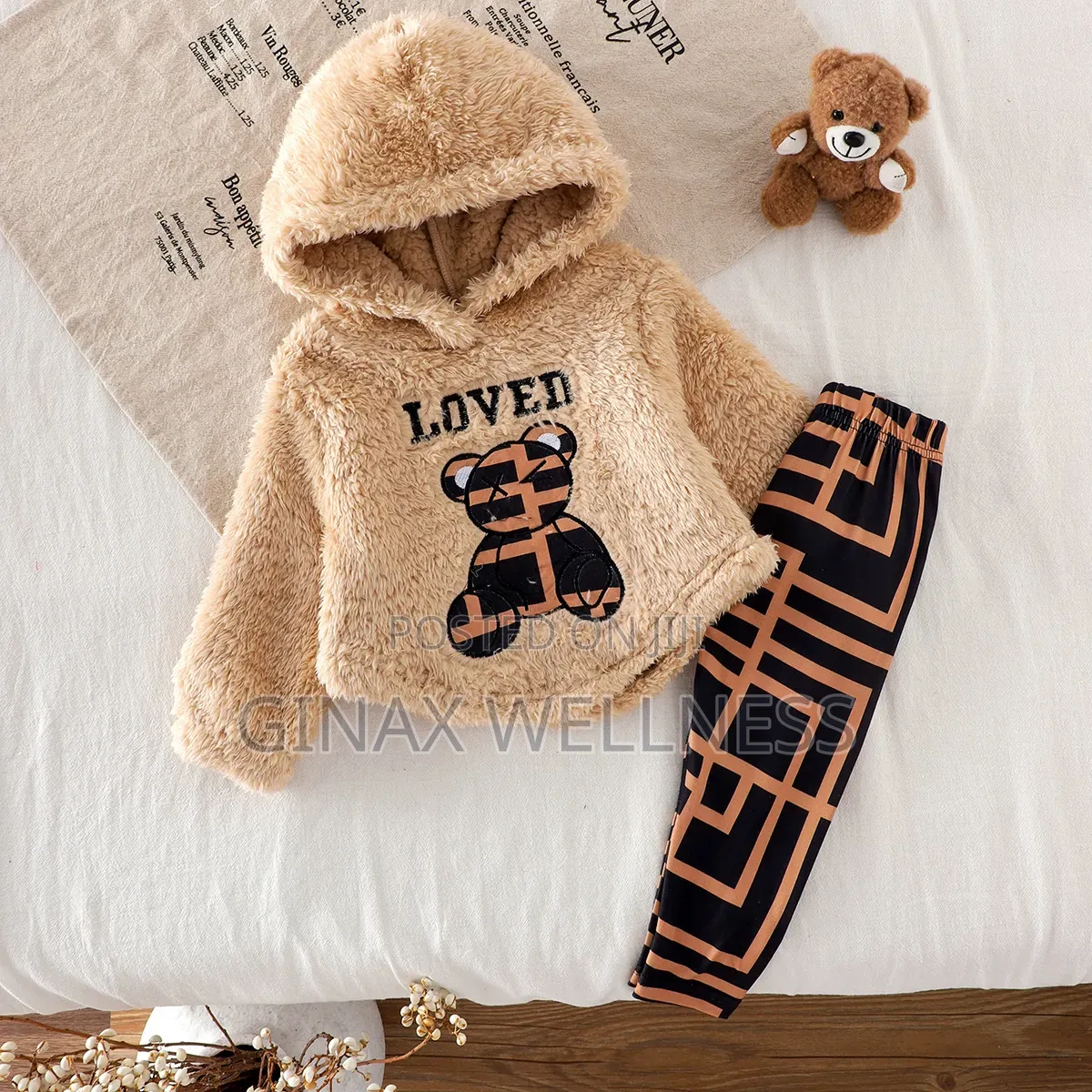 2-Piece Babies Fluffy Hooded Sweater and Leggings Set (6-12months)