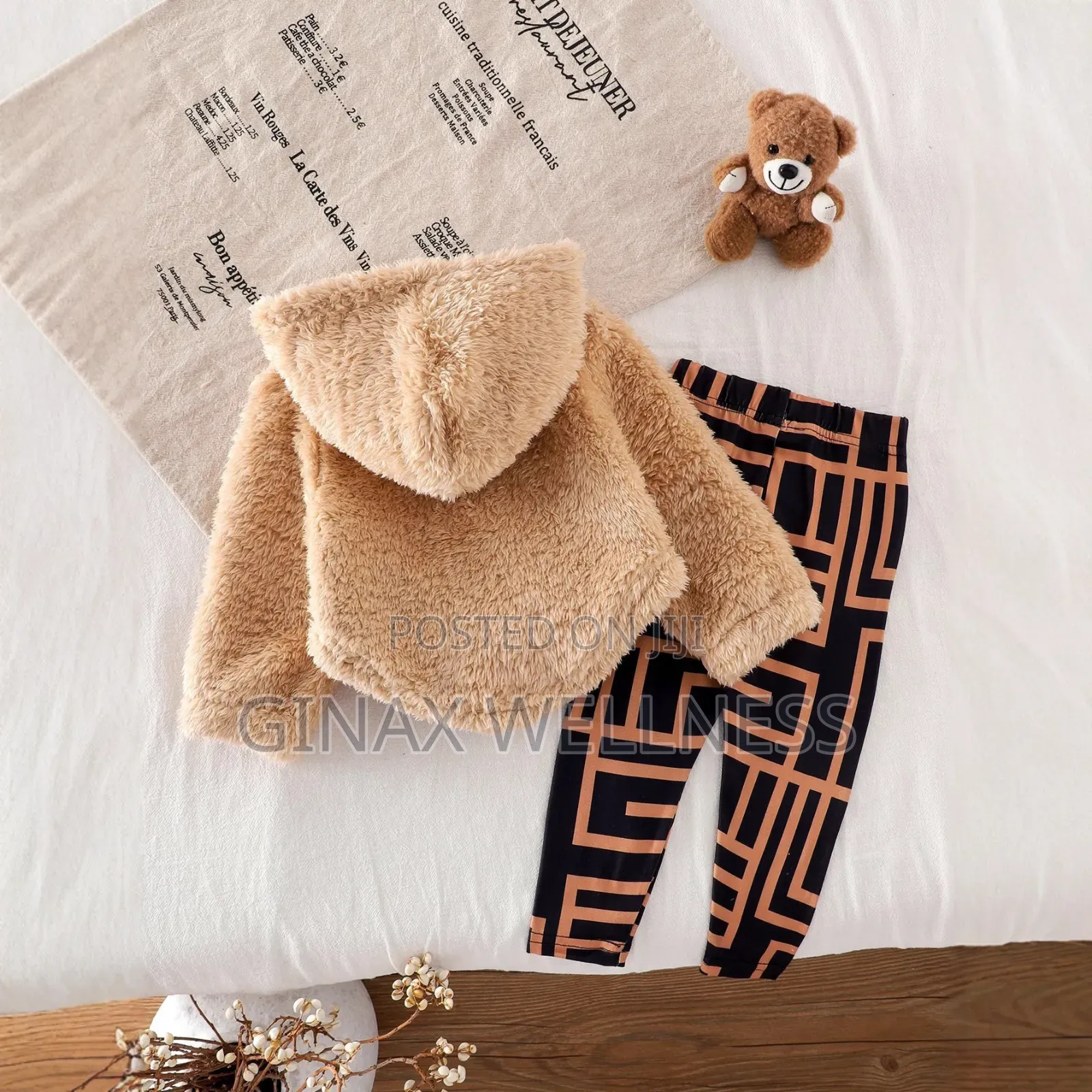 2-Piece Babies Fluffy Hooded Sweater and Leggings Set (6-12months)