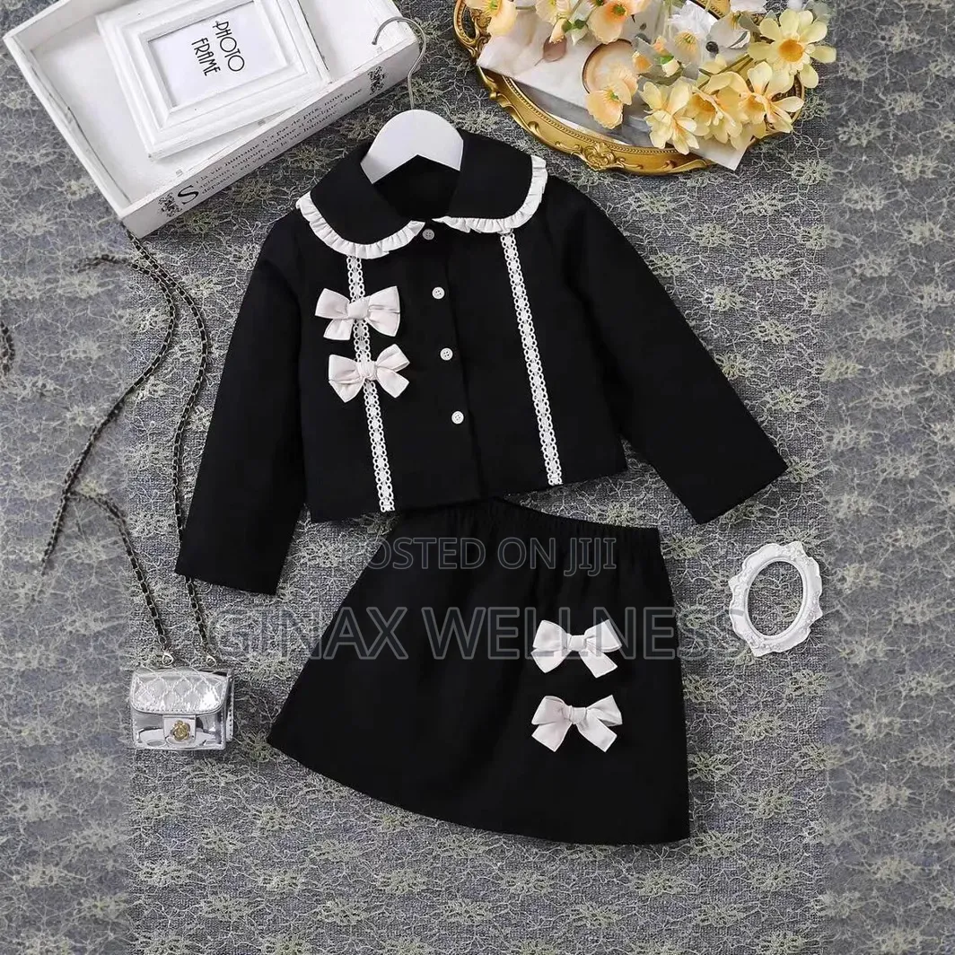 Baby Girls 2-Piece Black & White Bow Jacket and Skirt Set (9-12m)