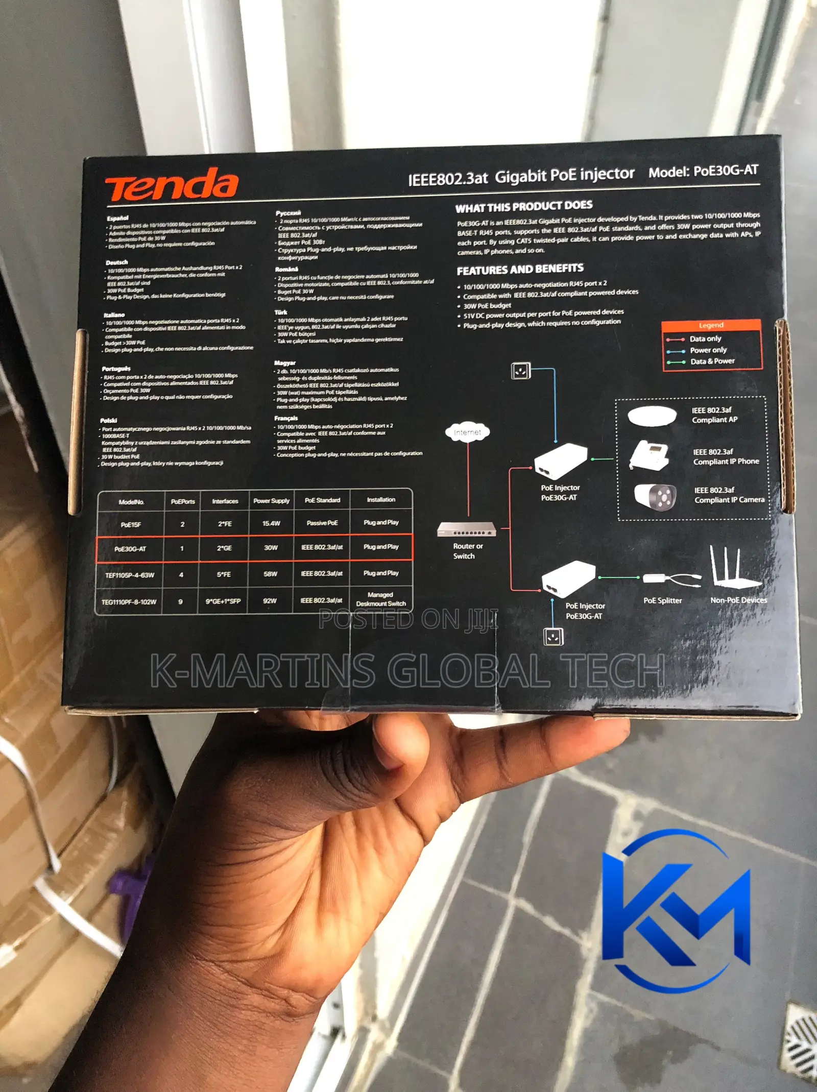 Tenda PoE30G-AT 48V Gigabit PoE Injector 30W