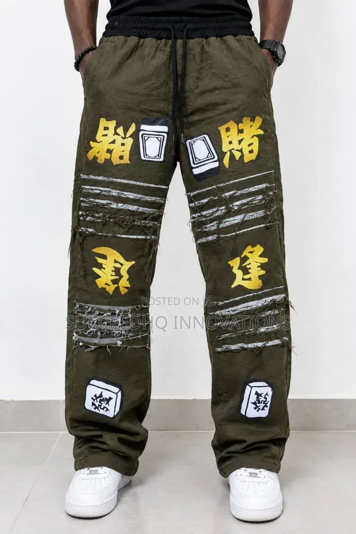 Baggy Distressed Graphic Jeans Streetwear Anime Leg Denim Pants