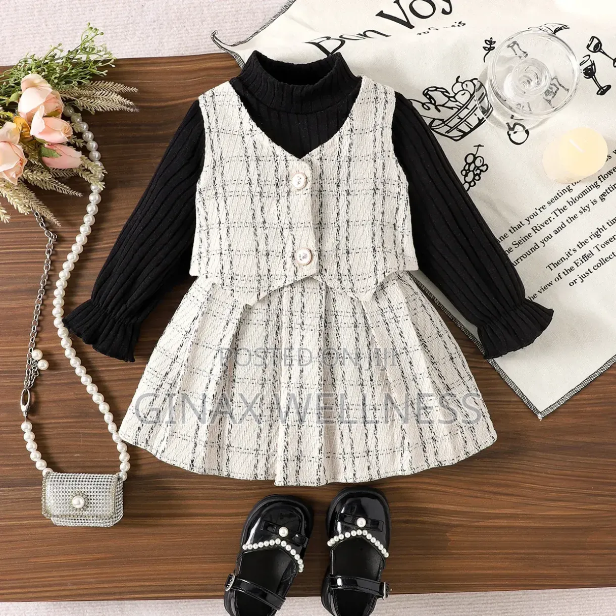 3-Piece Baby Girls Long Sleeve Top, Vest and Pleated Skirt Set (9-12m)