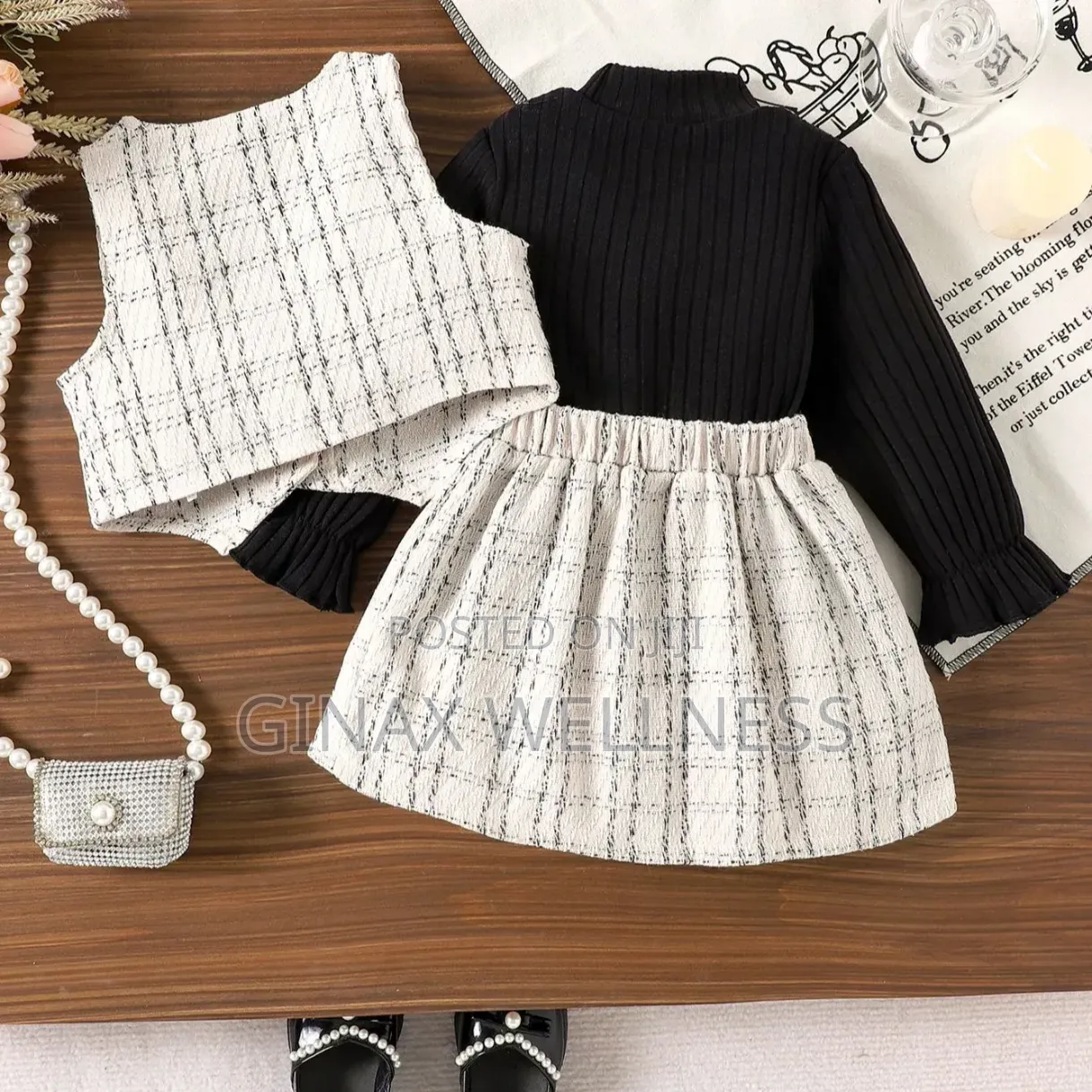 3-Piece Baby Girls Long Sleeve Top, Vest and Pleated Skirt Set (9-12m)
