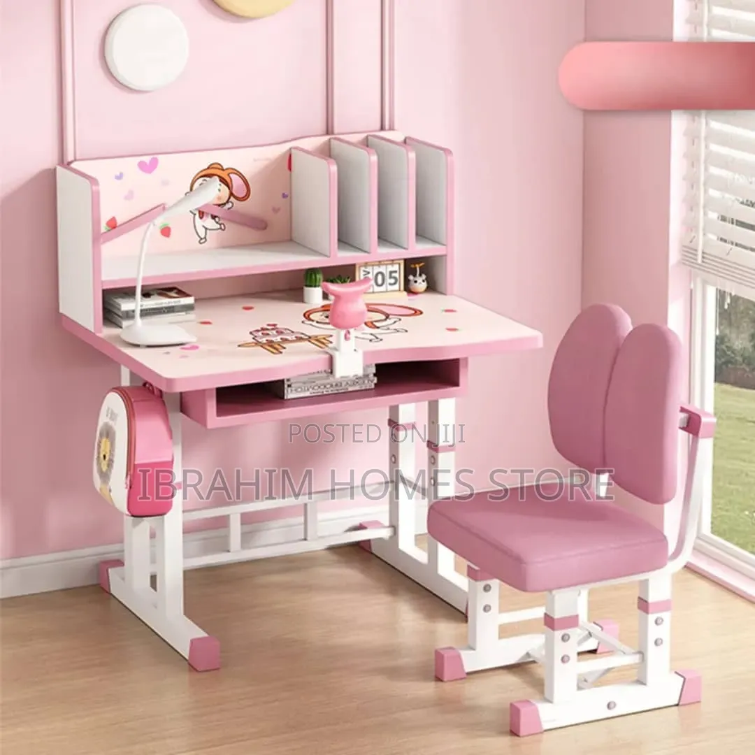 Beautiful Pink and White Kids Study Desk and Chair Set