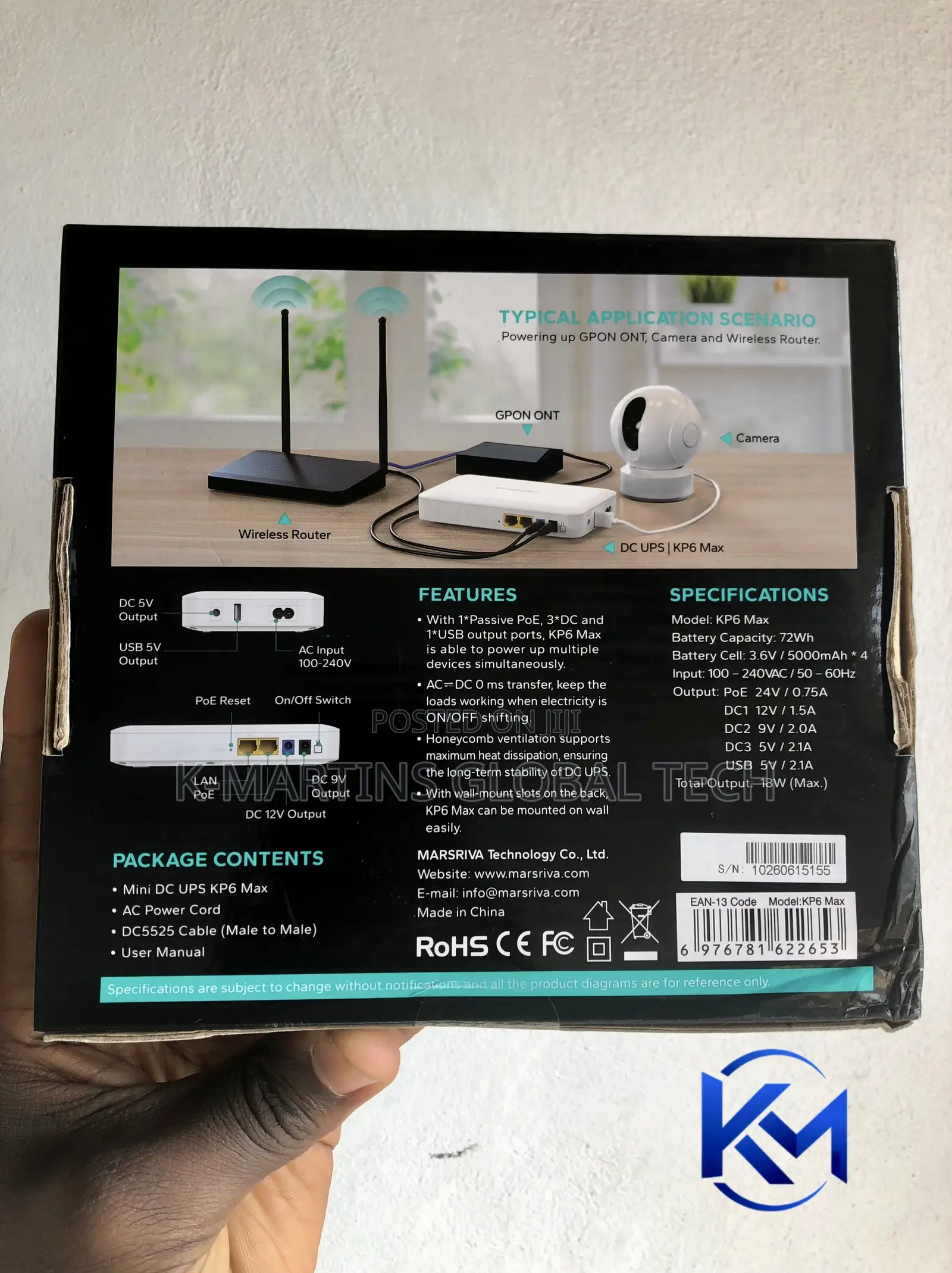 Marsriva 20000mAh Mini UPS PoE for WiFi Router CCTV