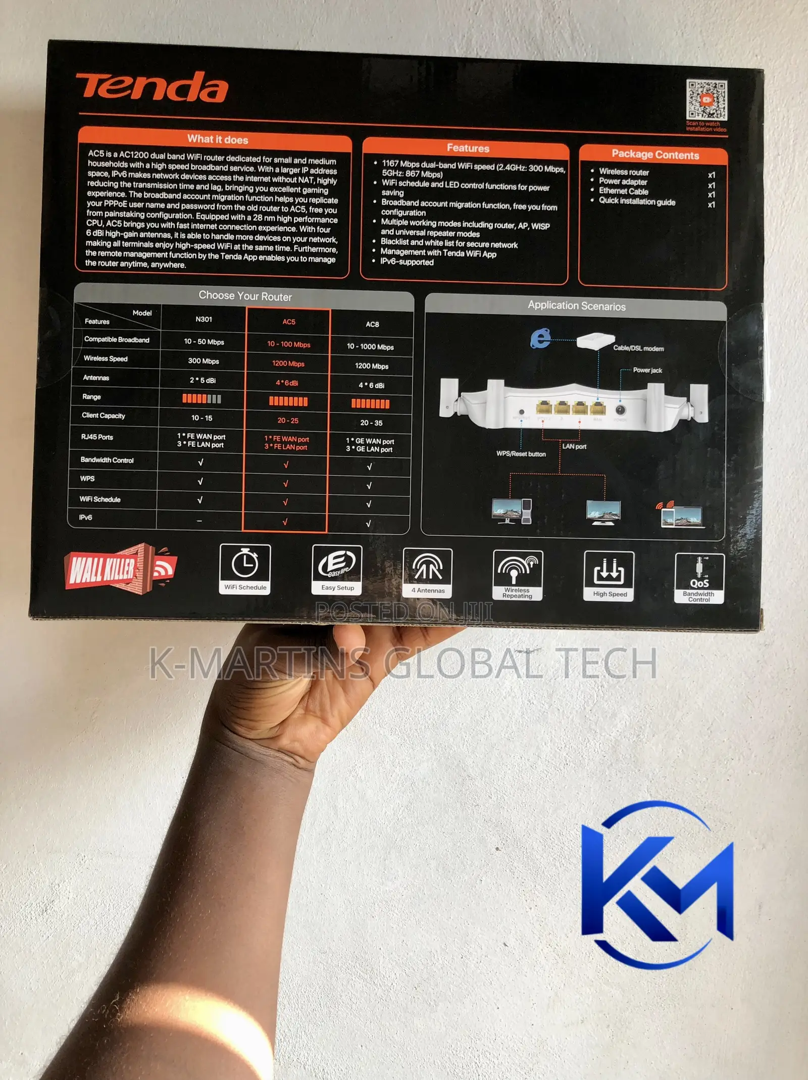 Tenda AC5 AC1200 Dual Band WiFi Router 4 Antennas