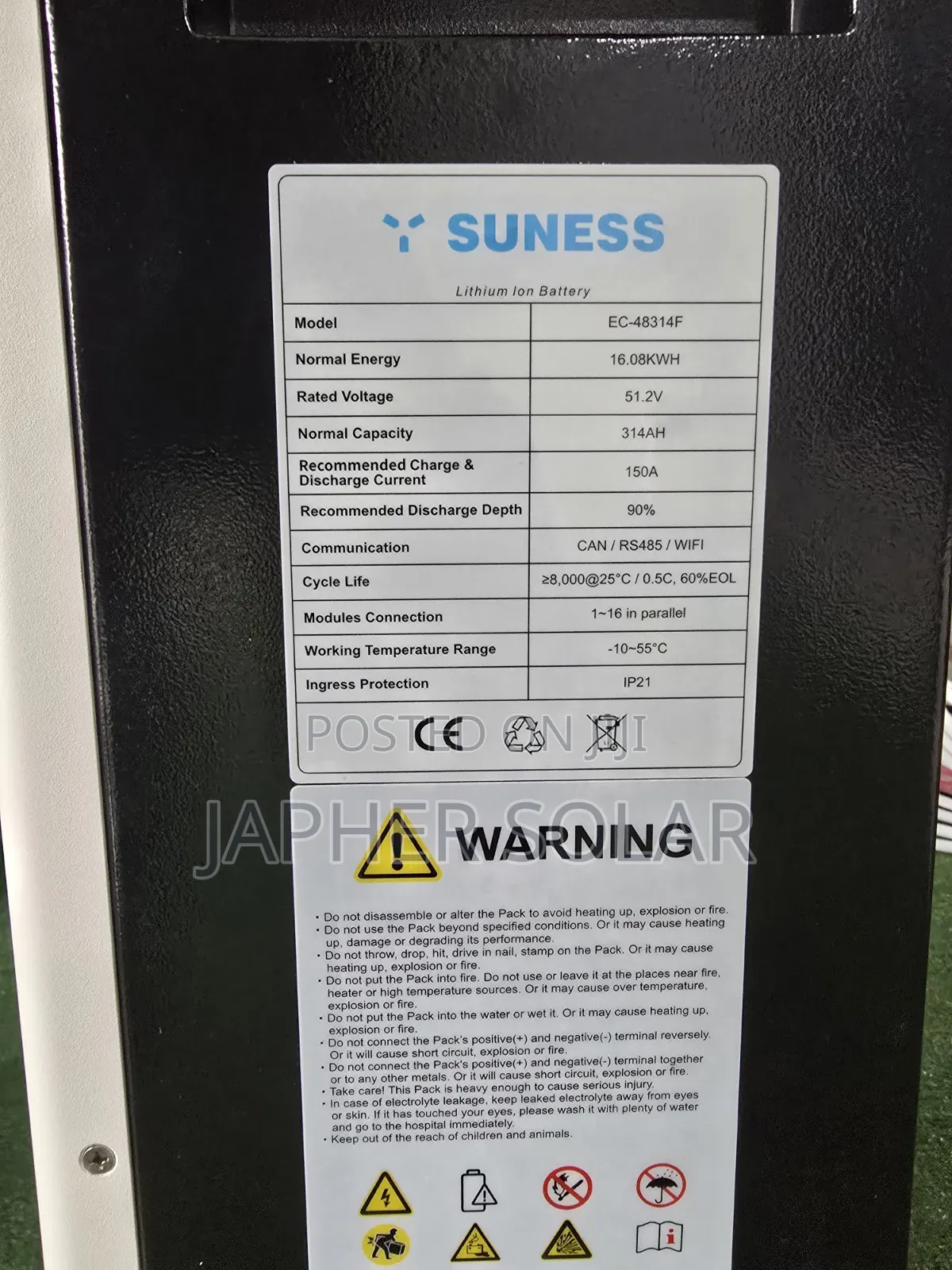 EV - 16kwh Suness Grade A+ Lithium Battery (10 Year Warranty)