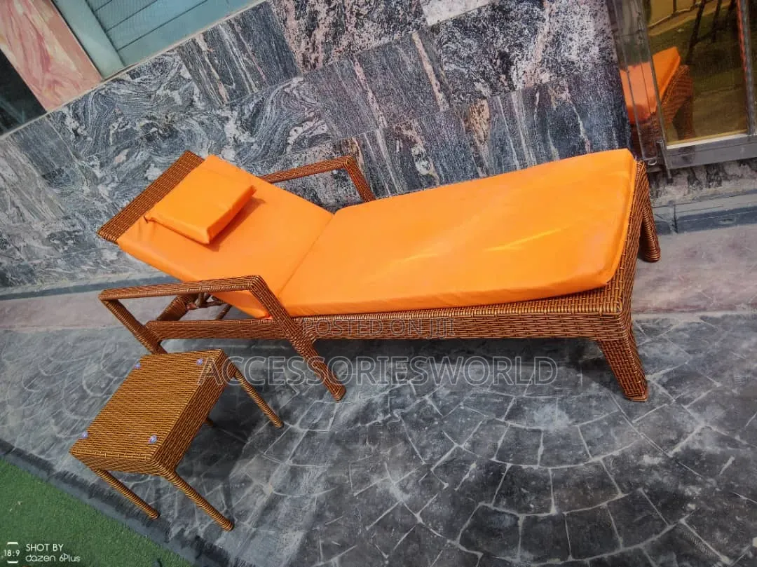 Woven All-Weather Adjustable Pool Bed With Matching Rattan Side Stool