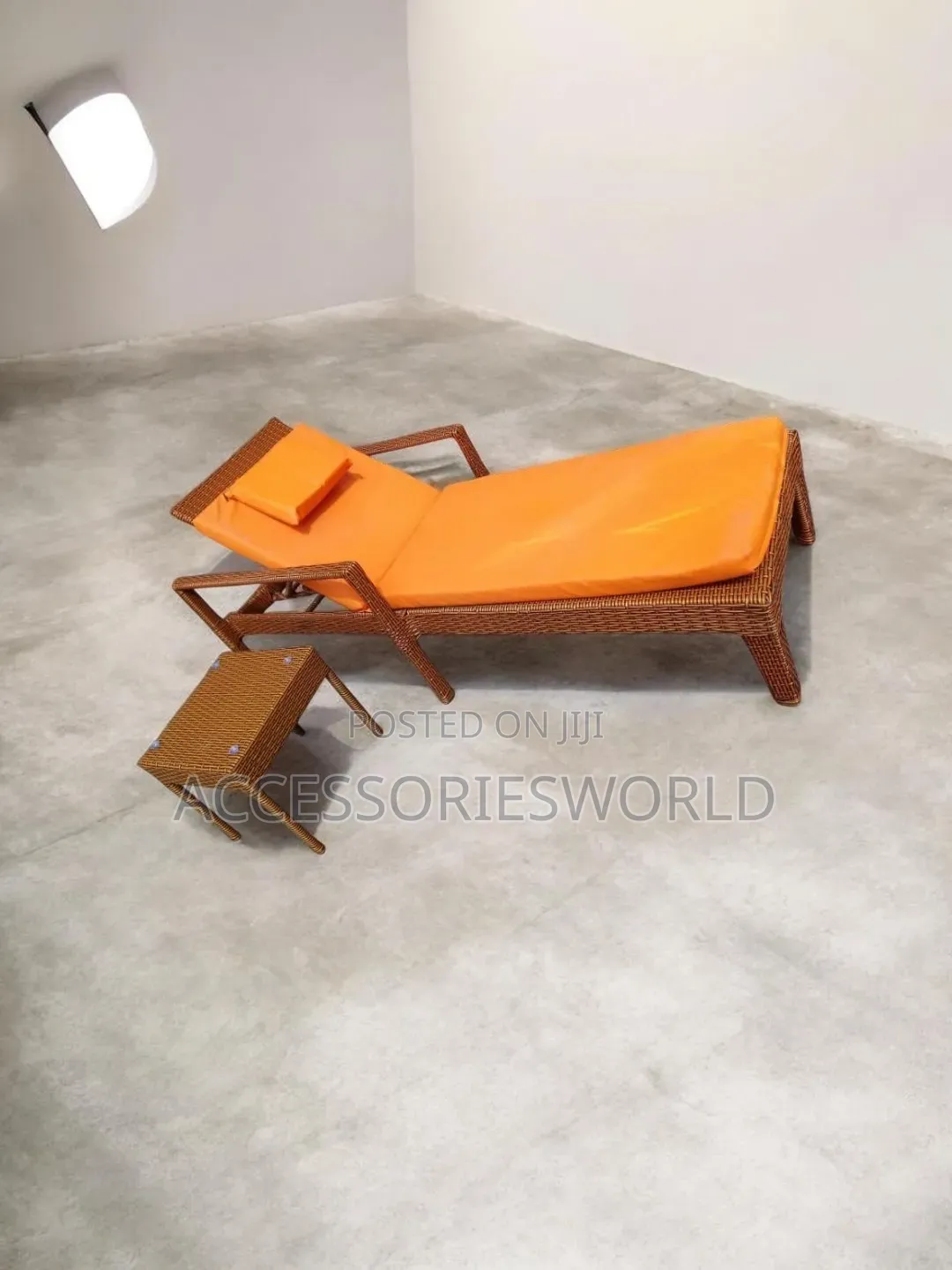 Woven All-Weather Adjustable Pool Bed With Matching Rattan Side Stool