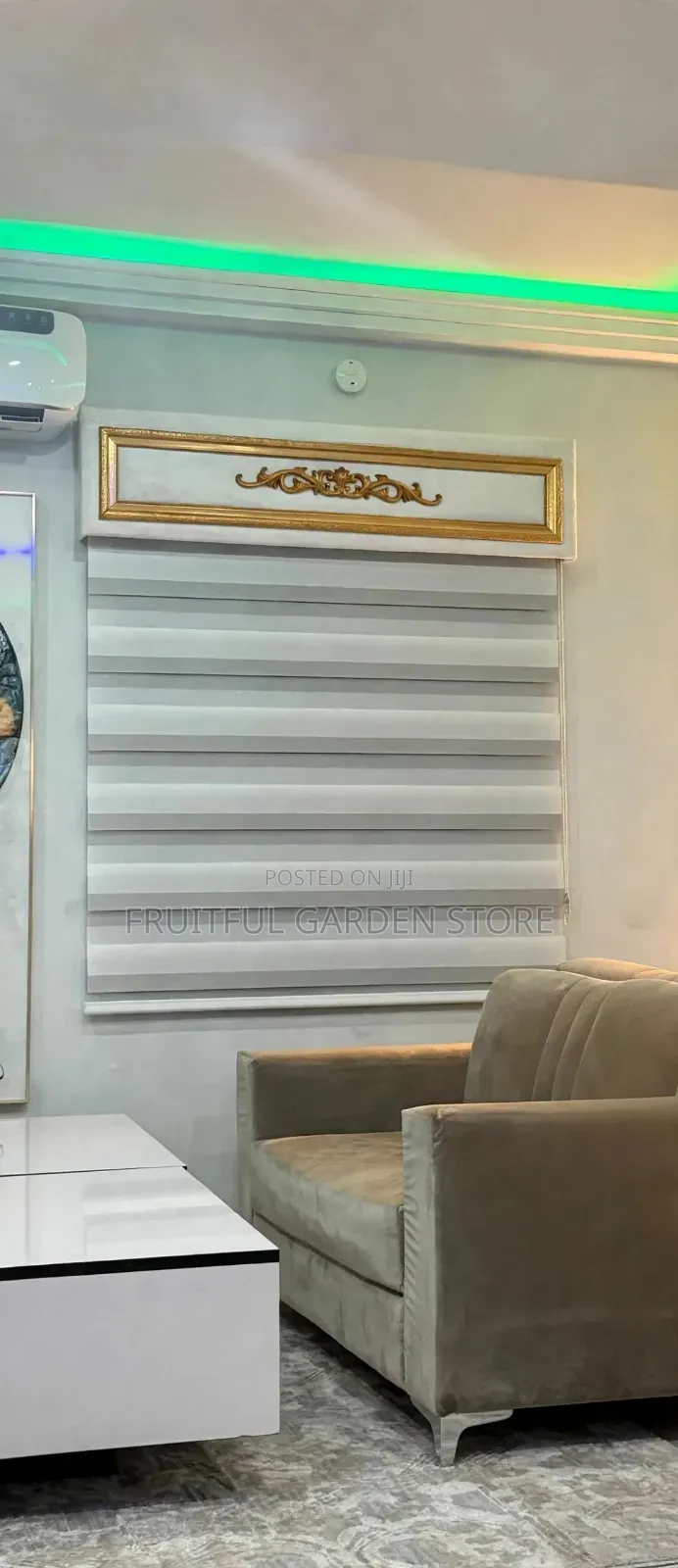 White Royal Pelmet With Gold Frame + White Day & Night