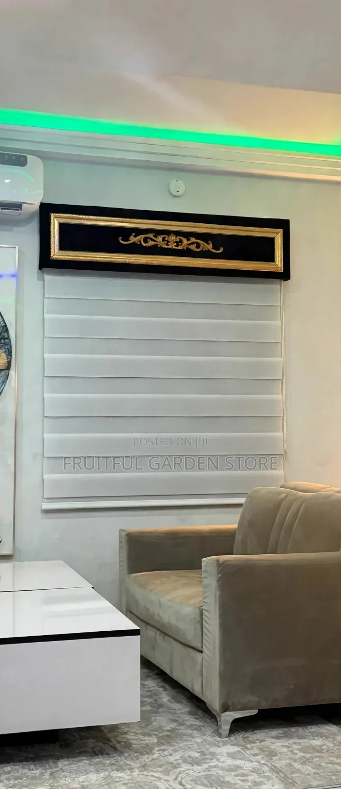 White Royal Pelmet With Gold Frame + White Day & Night
