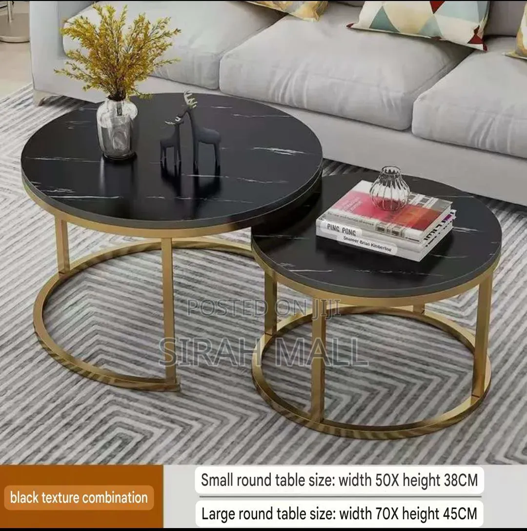 Luxury Black Marble Texture Center Table Set With Metal Base Furniture