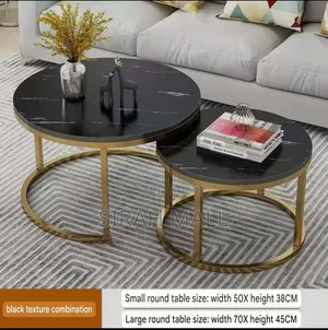 Luxury Black Marble Texture Center Table Set With Metal Base Furniture