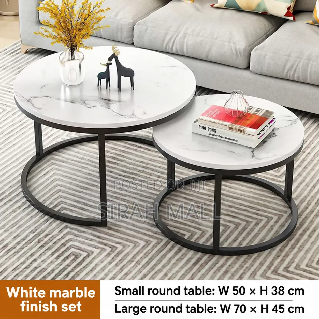 Luxury Black Marble Texture Center Table Set With Metal Base Furniture