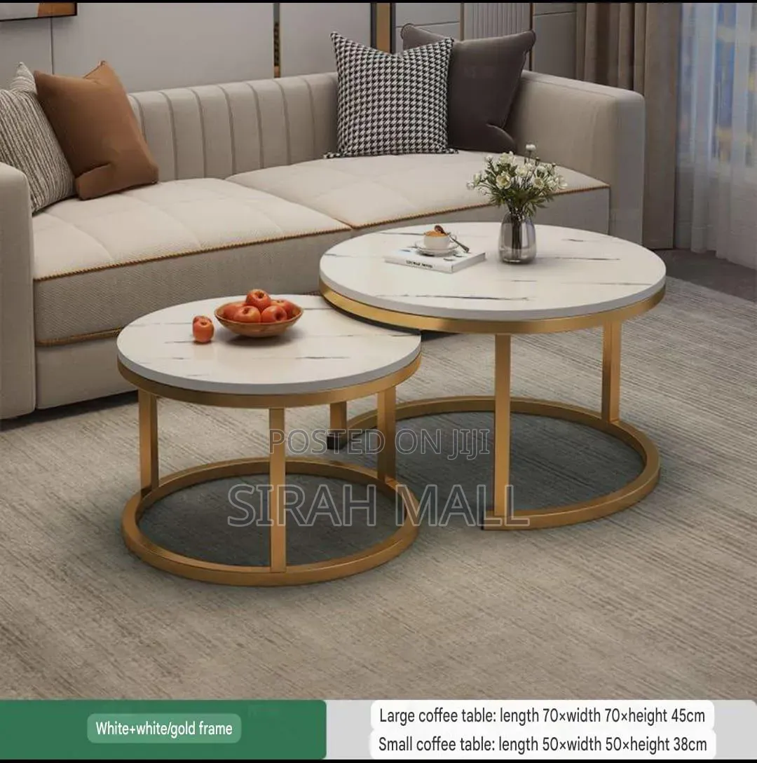 Luxury Black Marble Texture Center Table Set With Metal Base Furniture