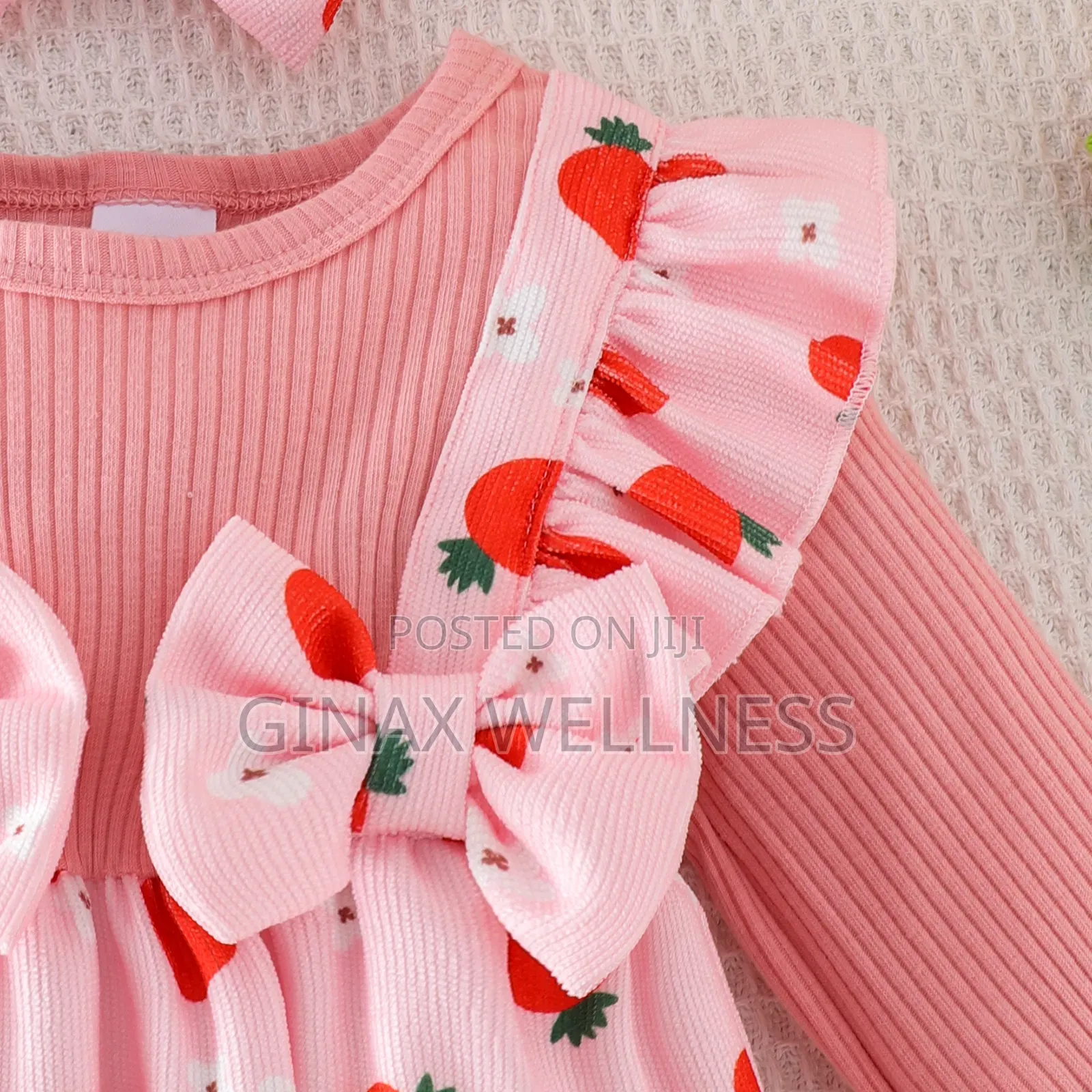 Baby Girls Long-Sleeve Romper Jumpsuit With Bow Headband (0–9 Months)