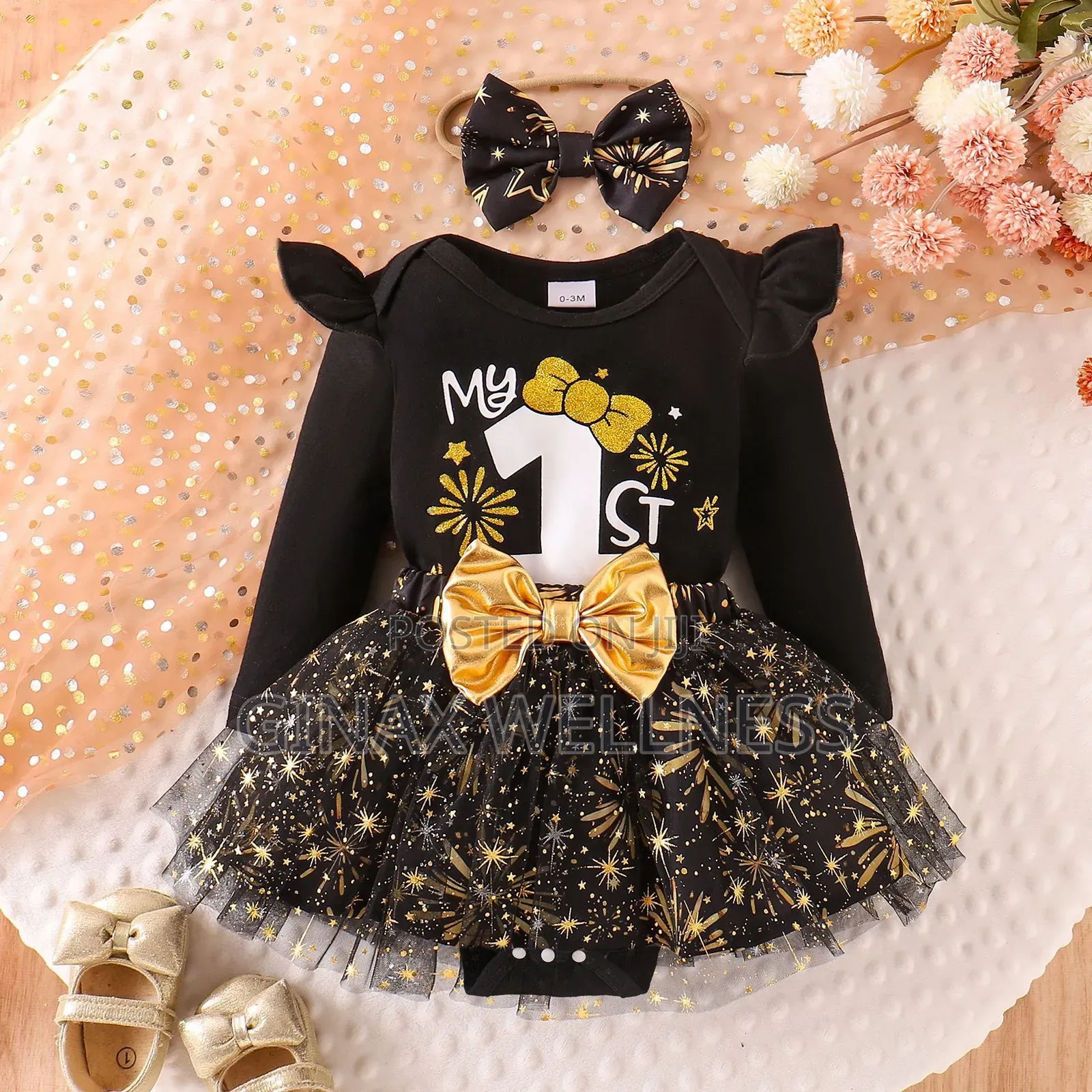 Baby Girls' My 1st New Year Outfit With Bodysuit, Skirt and Headband
