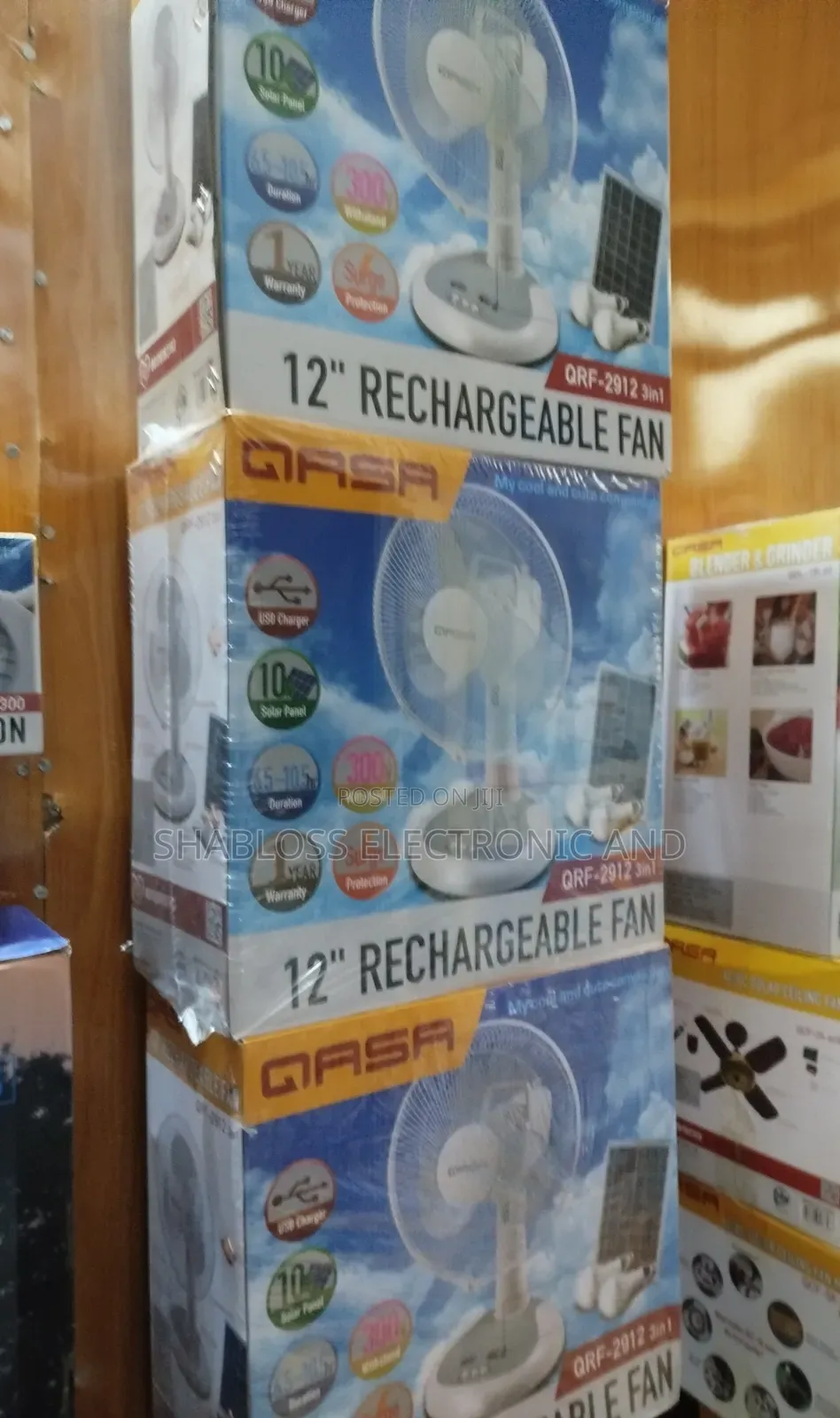 12 Inch Qasa Rechargeable Fan With Panel