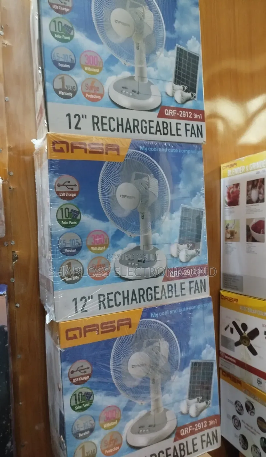 12 Inch Qasa Rechargeable Fan With Panel