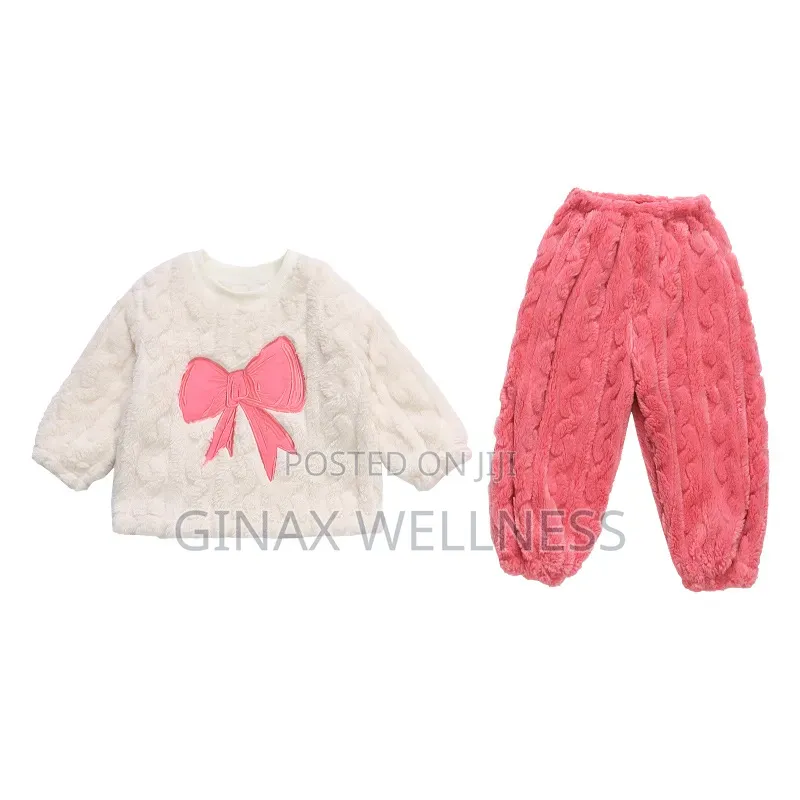 2-Piece Baby Girls Fluffy Long-Sleeve Top & Pink Trousers (6-12m)