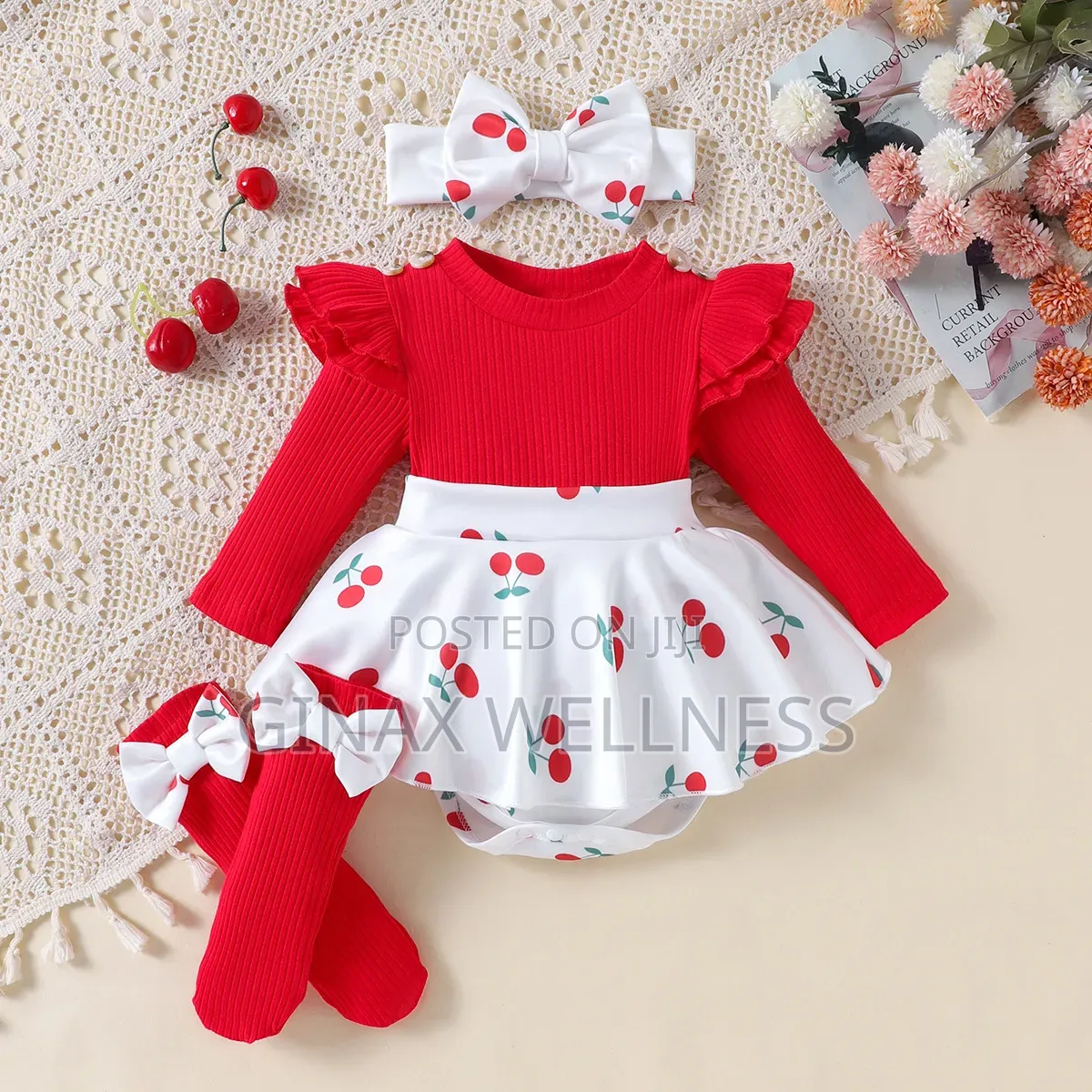 3-Piece Baby Girls Romper Dress With Headband and Socks (1-9 Months)