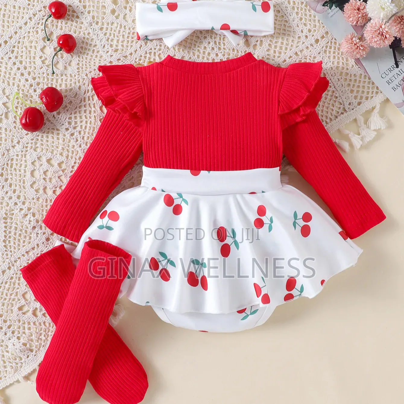 3-Piece Baby Girls Romper Dress With Headband and Socks (1-9 Months)