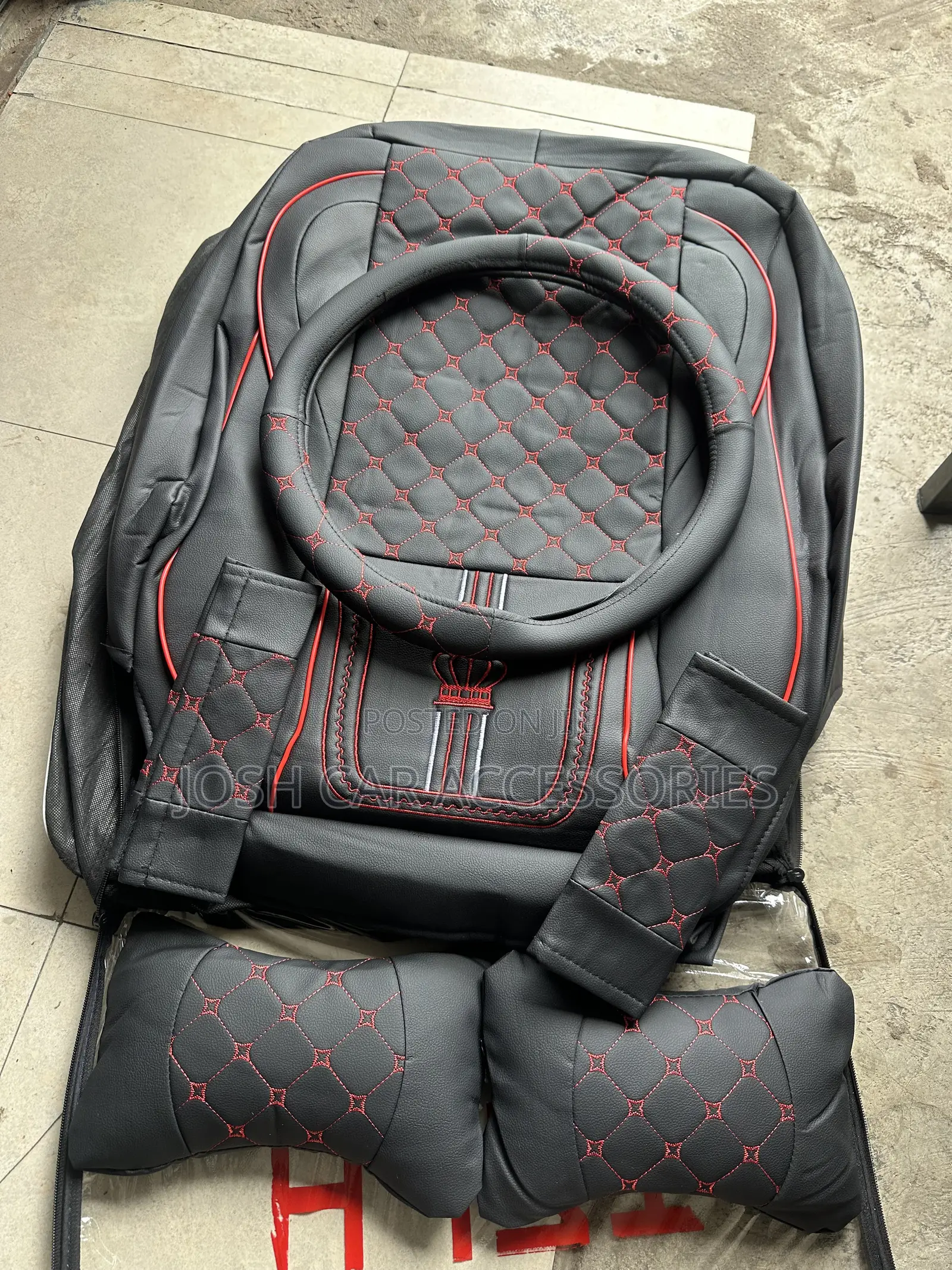 Original Black Touch of Red Crown Leather Car Seat Cover