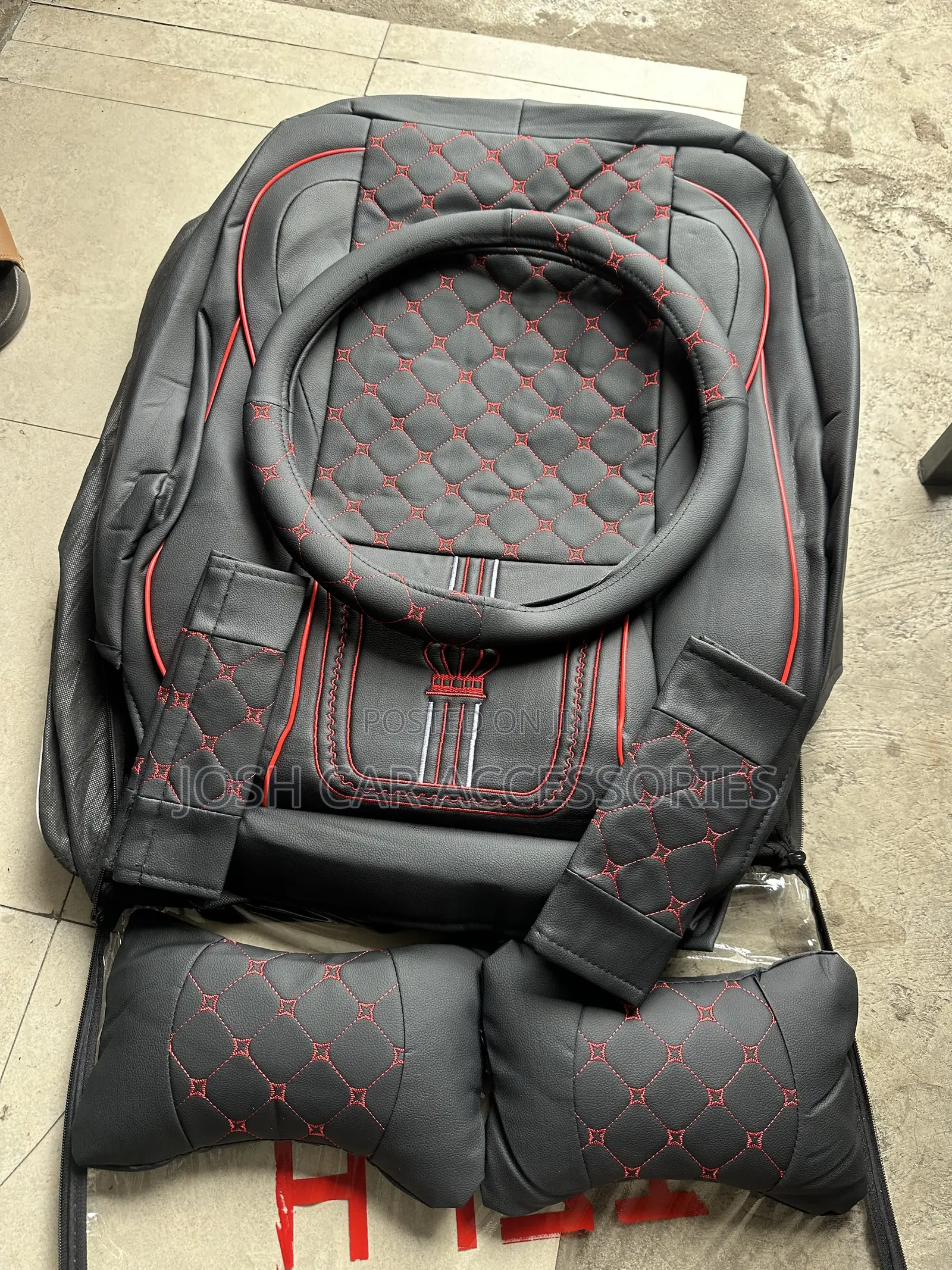 Original Black Touch of Red Crown Leather Car Seat Cover