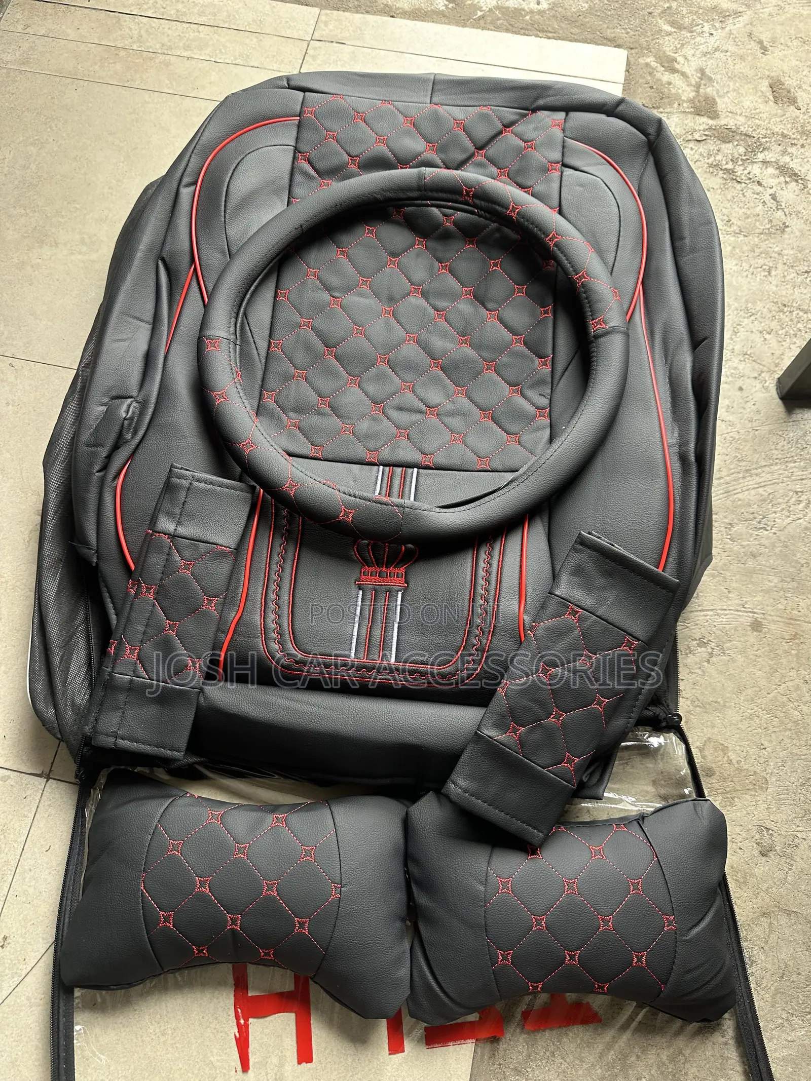 Original Black Touch of Red Crown Leather Car Seat Cover