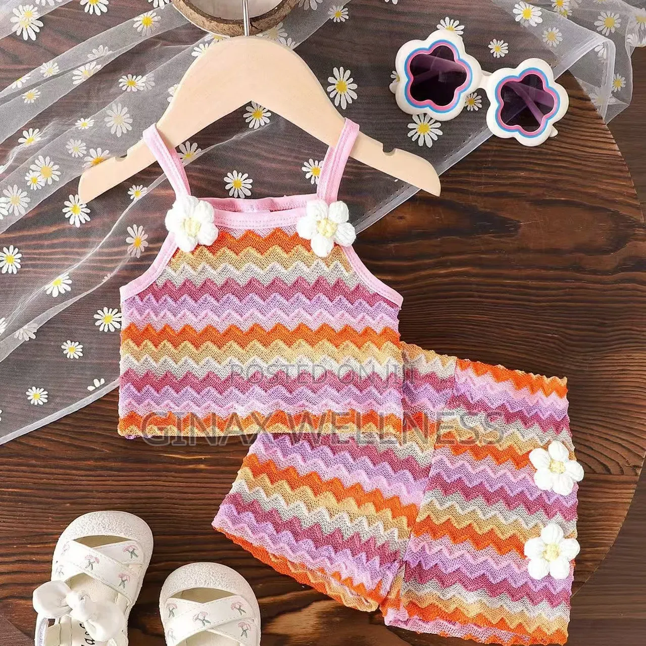 Baby Girls Colourful Knitted Sleeveless Top & Shorts Set (6-12 Months)