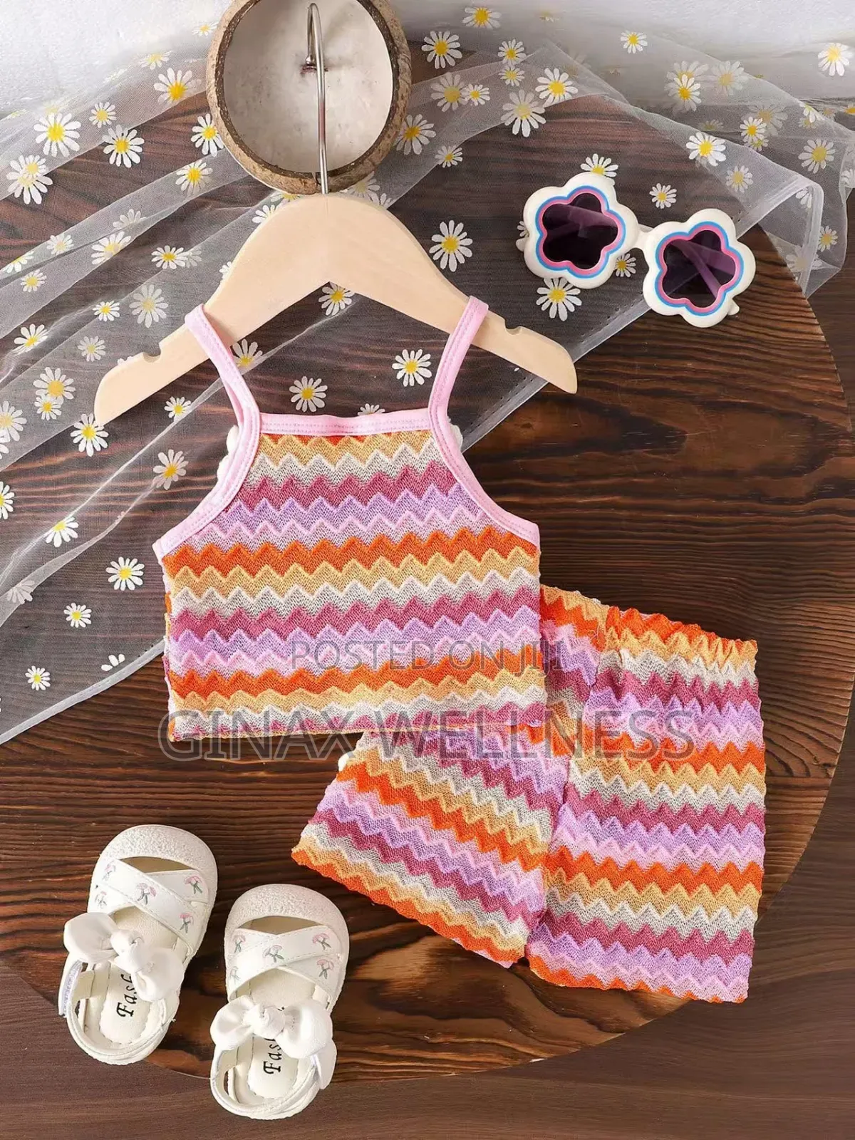 Baby Girls Colourful Knitted Sleeveless Top & Shorts Set (6-12 Months)