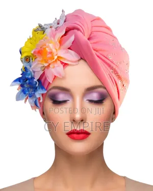 Pink Floral Garden Bejeweled Turban