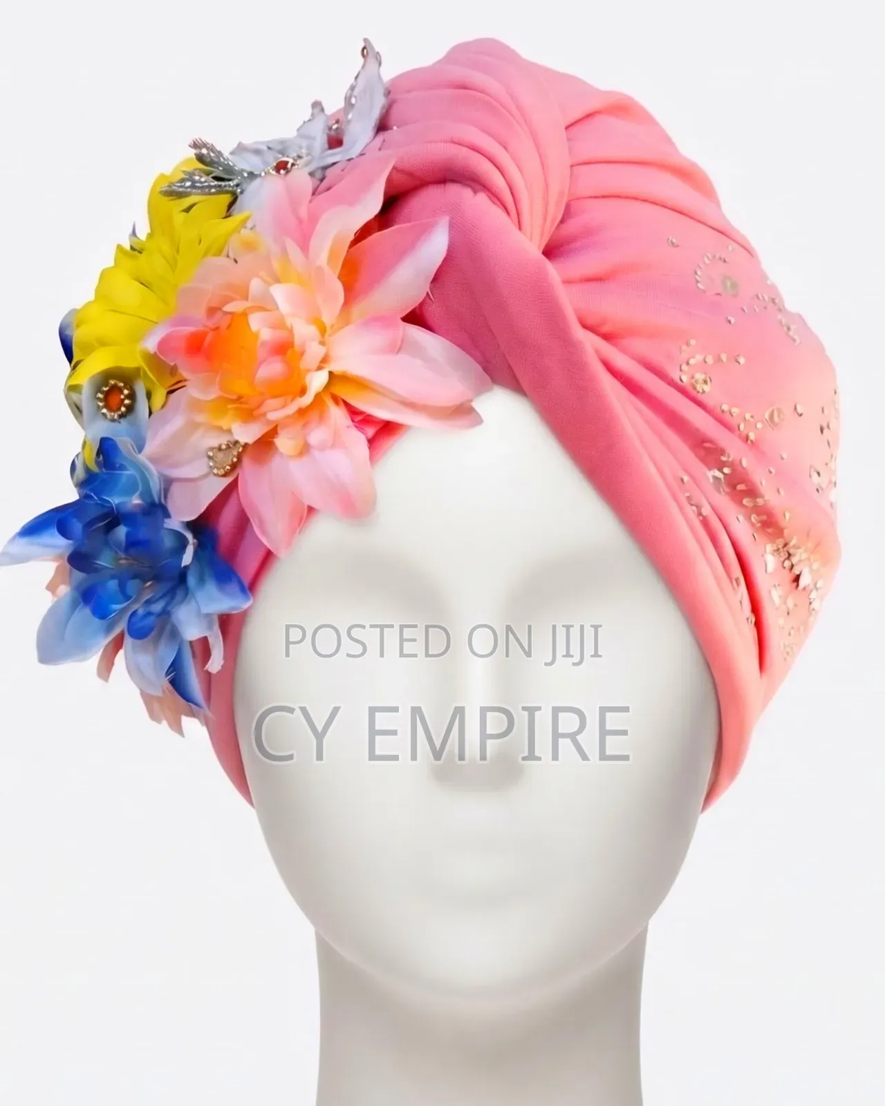 Pink Floral Garden Bejeweled Turban