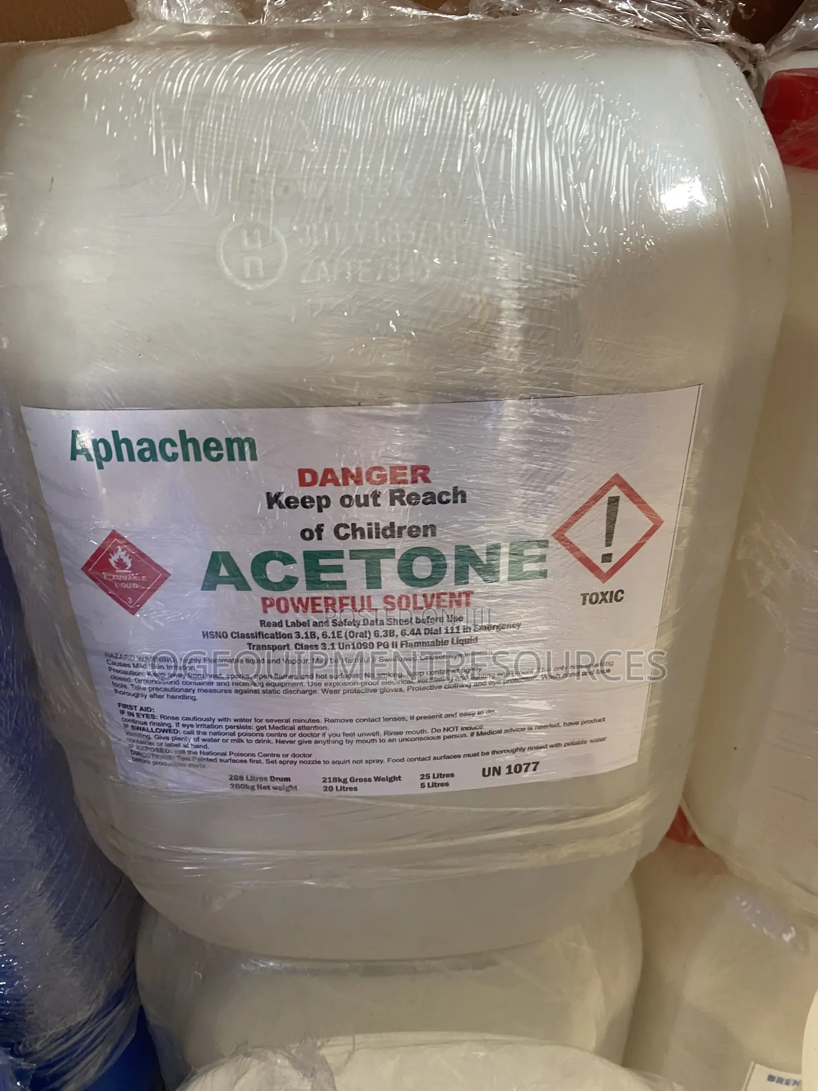 20-Liter or Bulk Plastic Container of Aphachem Acetone
