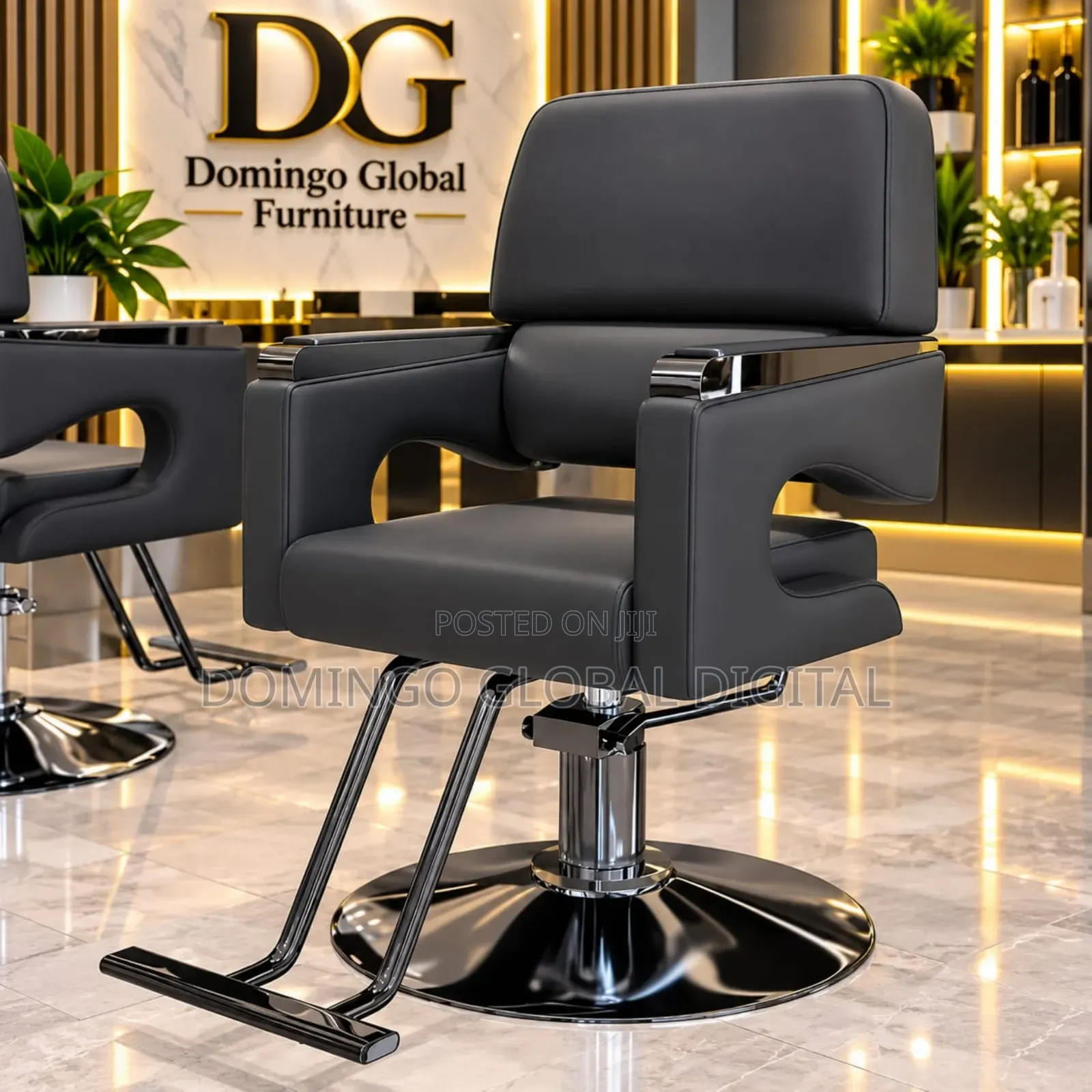 Black PU Leather Salon Chair With a Hydraulic Lift and Metal Footrest