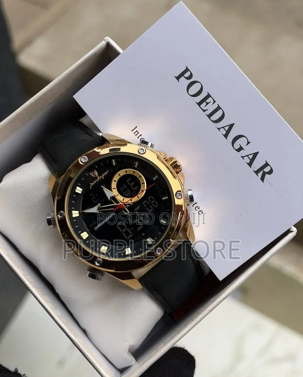 Poedagar Chronograph Digital and Analog Time Leather Watch