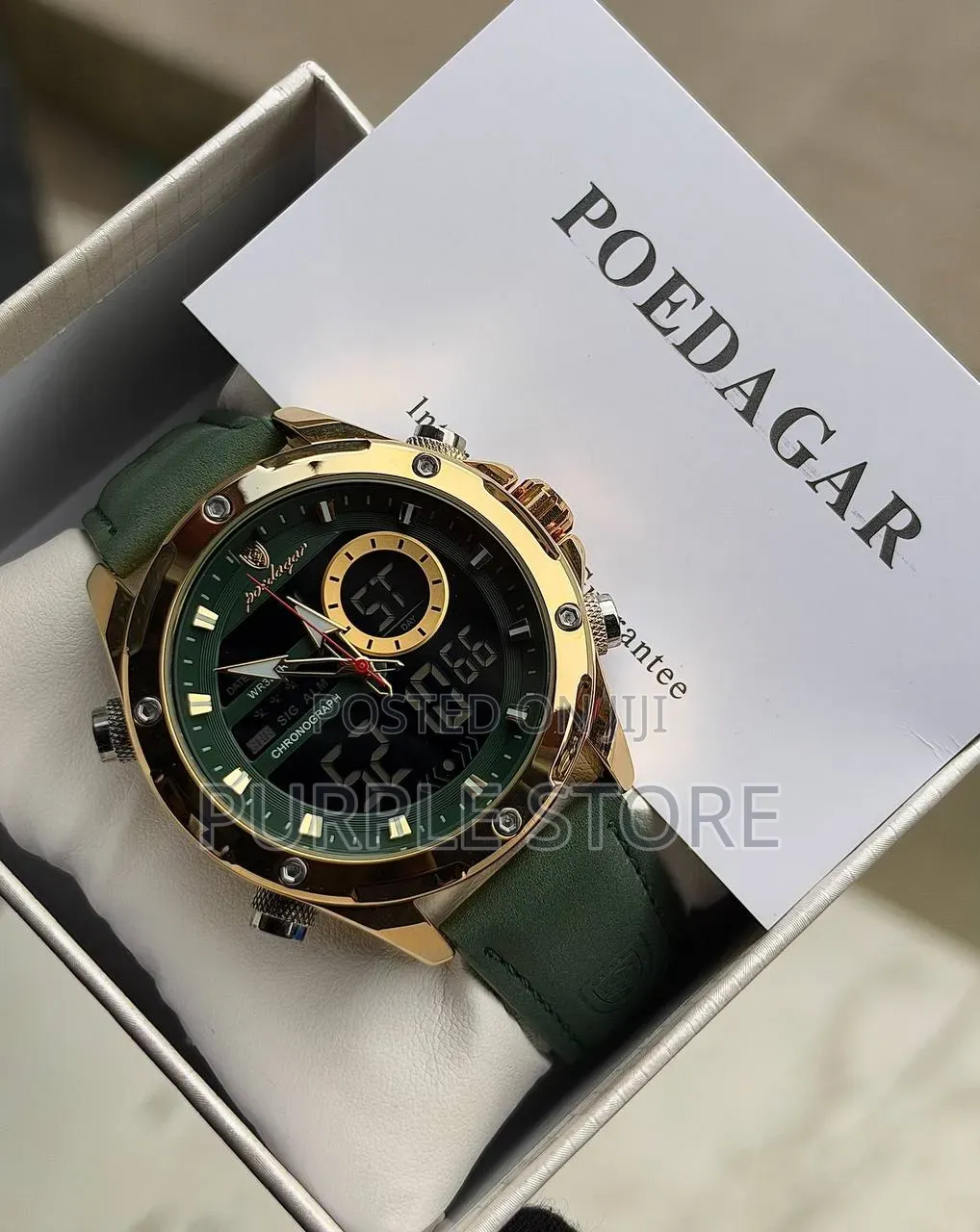 Poedagar Chronograph Digital and Analog Time Leather Watch