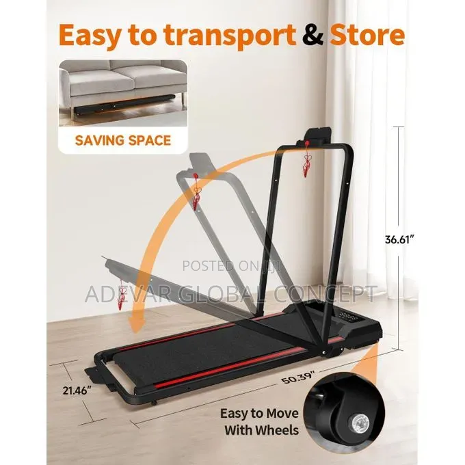Portable Under-Desk Treadmill With a Foldable Handrail and LED Display