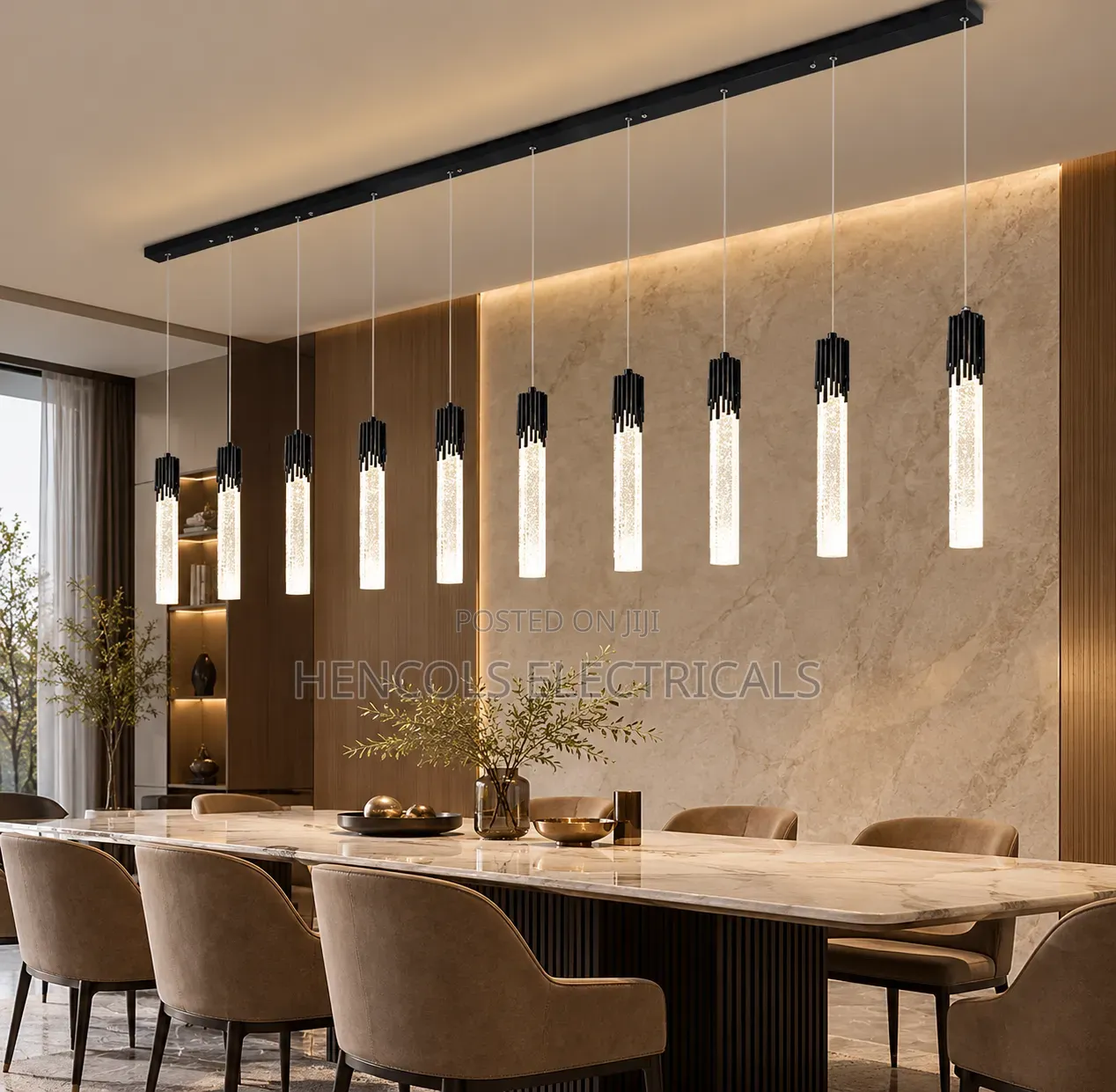 Modern 11-Light Linear Crystal LED Pendant Chandelier