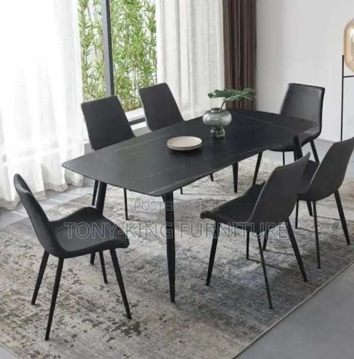 All-Black 6-Seater Modern Dining Table Set