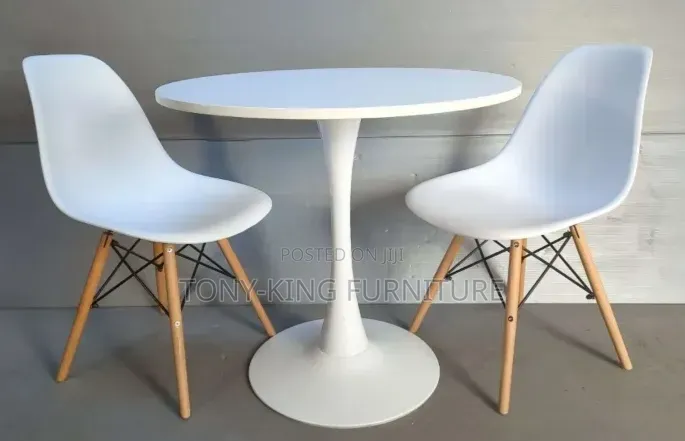 Modern White Round Wooden Dining Table With 2-Chair