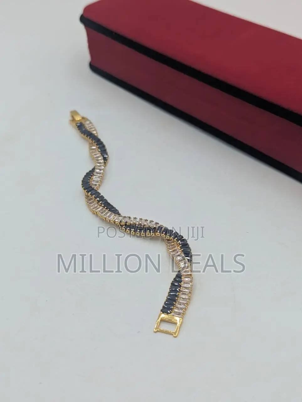 Poised Iced Cut Out Black Gold Women's Link Bracelet