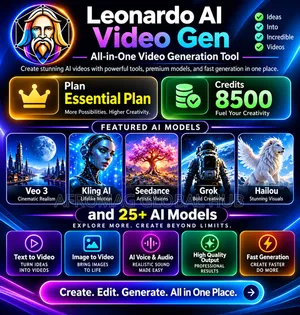 Leonardo AI Video Gen – Essential Plan | 8500 Credits | 25+ AI Models