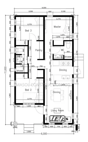 Three Bedroom House Architectural Plans